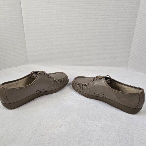 SAS Size 9.5 N Bounce Lace Up Moccasins Beige Leather Wedge Comfort Shoes - Picture 6 of 9